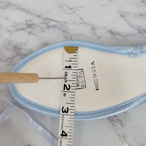 Vintage Blue Satin and Lace Women's House Slippers 60s Peep Toe - Picture 9 of 12